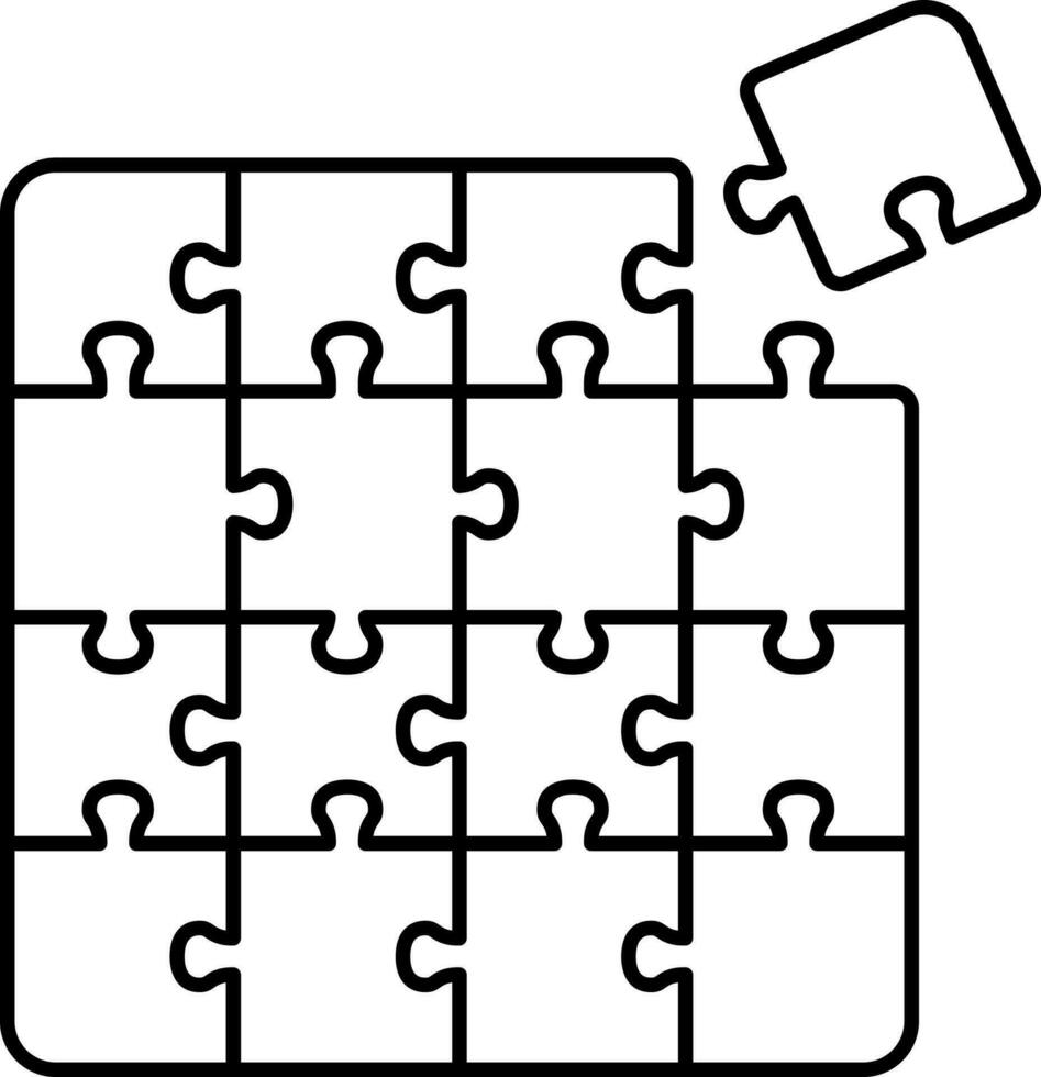 Black Linear Style Jigsaw Puzzle Icon. vector