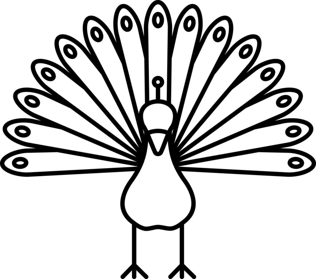 Cartoon Illustration Of Peacock Black Stroke Icon. vector