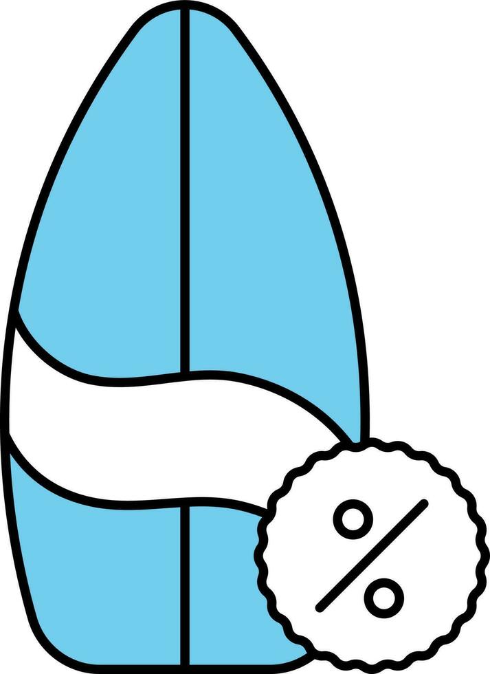 Discount Offer For Surfboard Blue And White Icon. vector