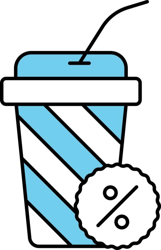 Discount Offer On Coffee Or Soft Drink Blue And White Icon. vector