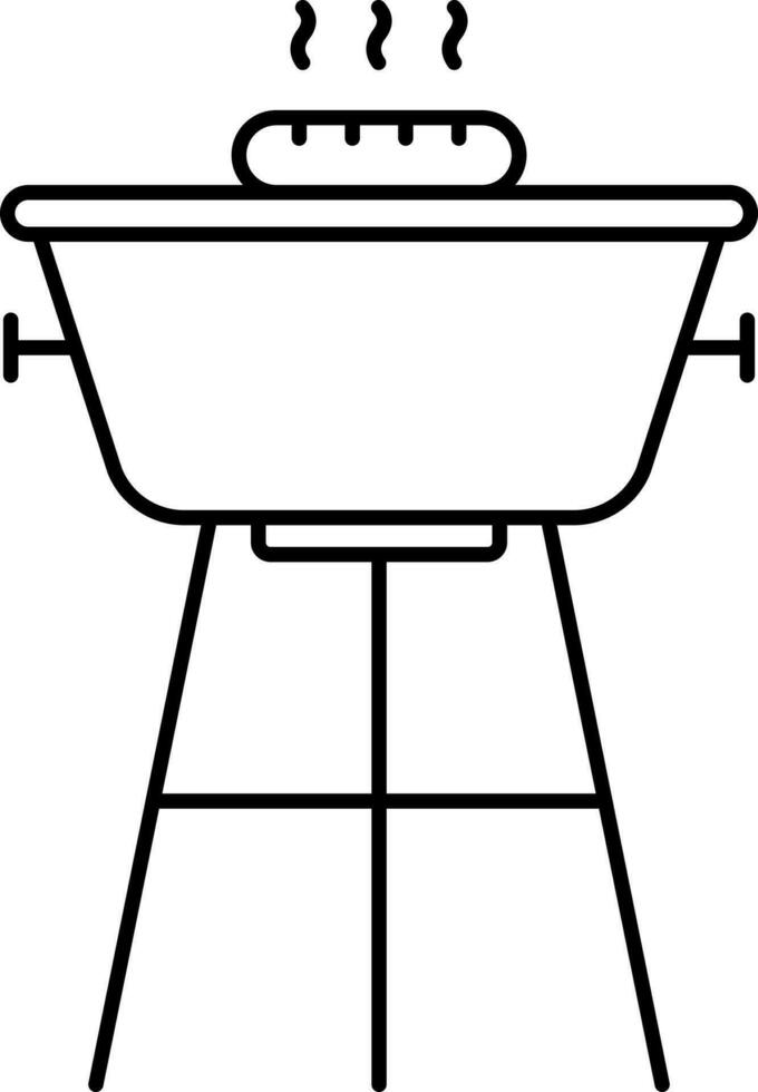 Sausage Cooking From BBQ Pot Black Outline Icon. vector
