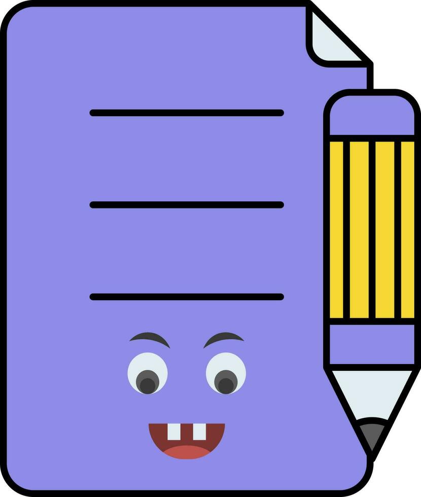 Cute Cartoon Face Design Paper With Pencil Blue And Yellow Icon.Cute Cartoon Face Design Paper With Pencil Blue And Yellow Icon. vector