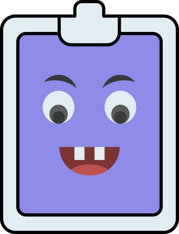 Funny Cartoon Face Clipboard Blue Icon. vector