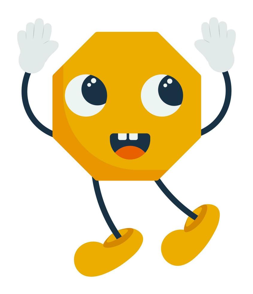 pegatina estilo gracioso amarillo nonágono forma dibujos animados en saltando actitud vector