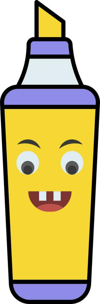 Cute Funny Face Marker Pen Icon In Yellow And Purple Color. vector