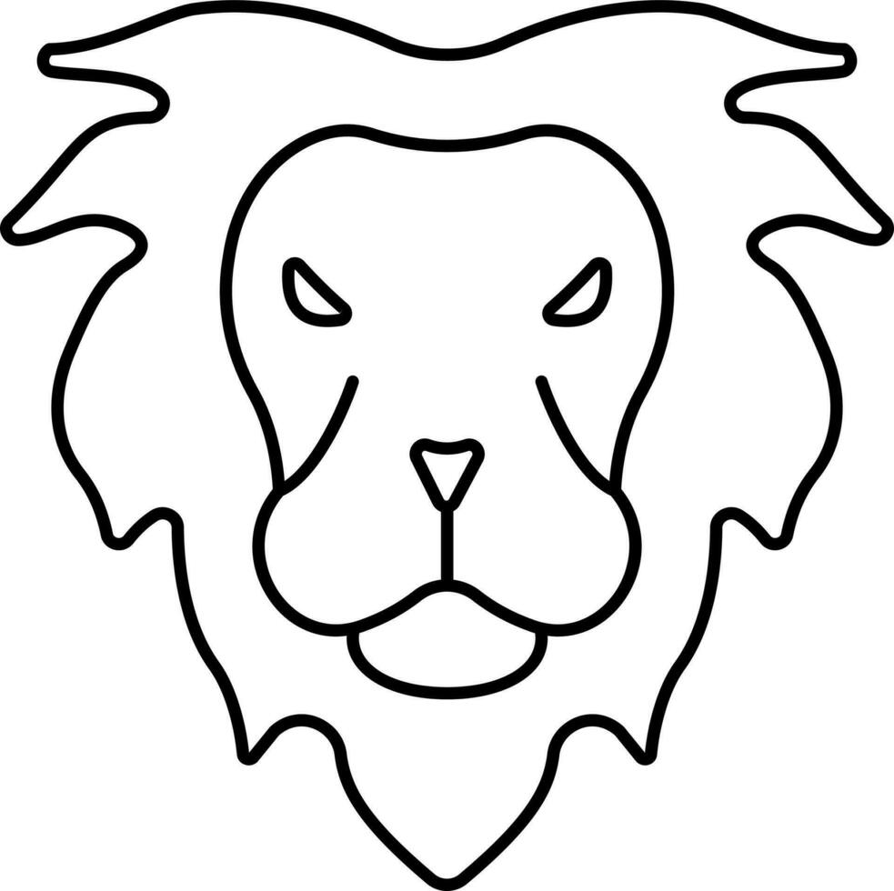 Black Linear Style Cartoon Lion Face Icon. vector