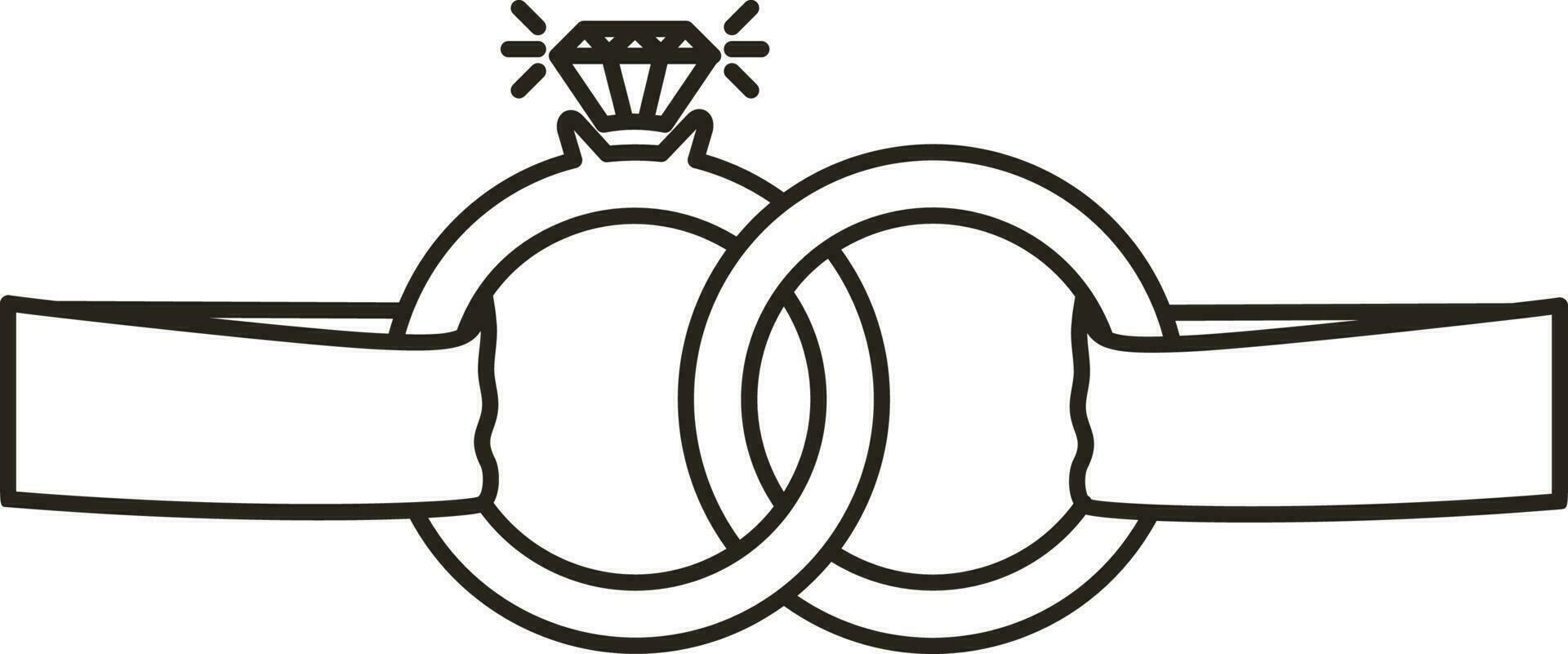 cinta con dos Boda o compromiso anillo icono en negro línea Arte. vector