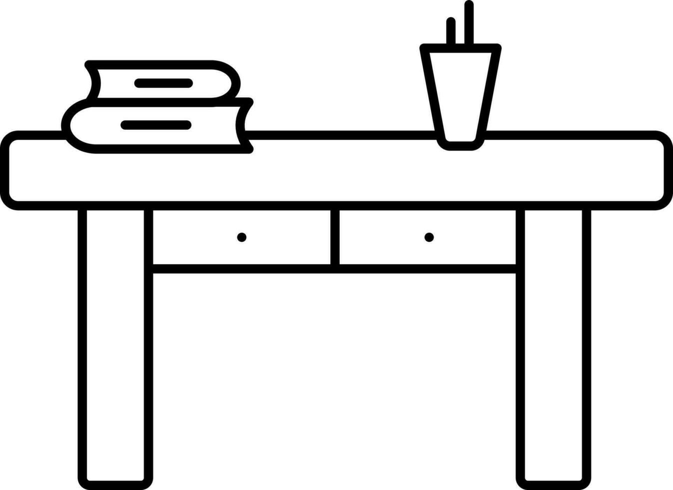 Book With Pen Holder On Desk Black Outline Icon. vector