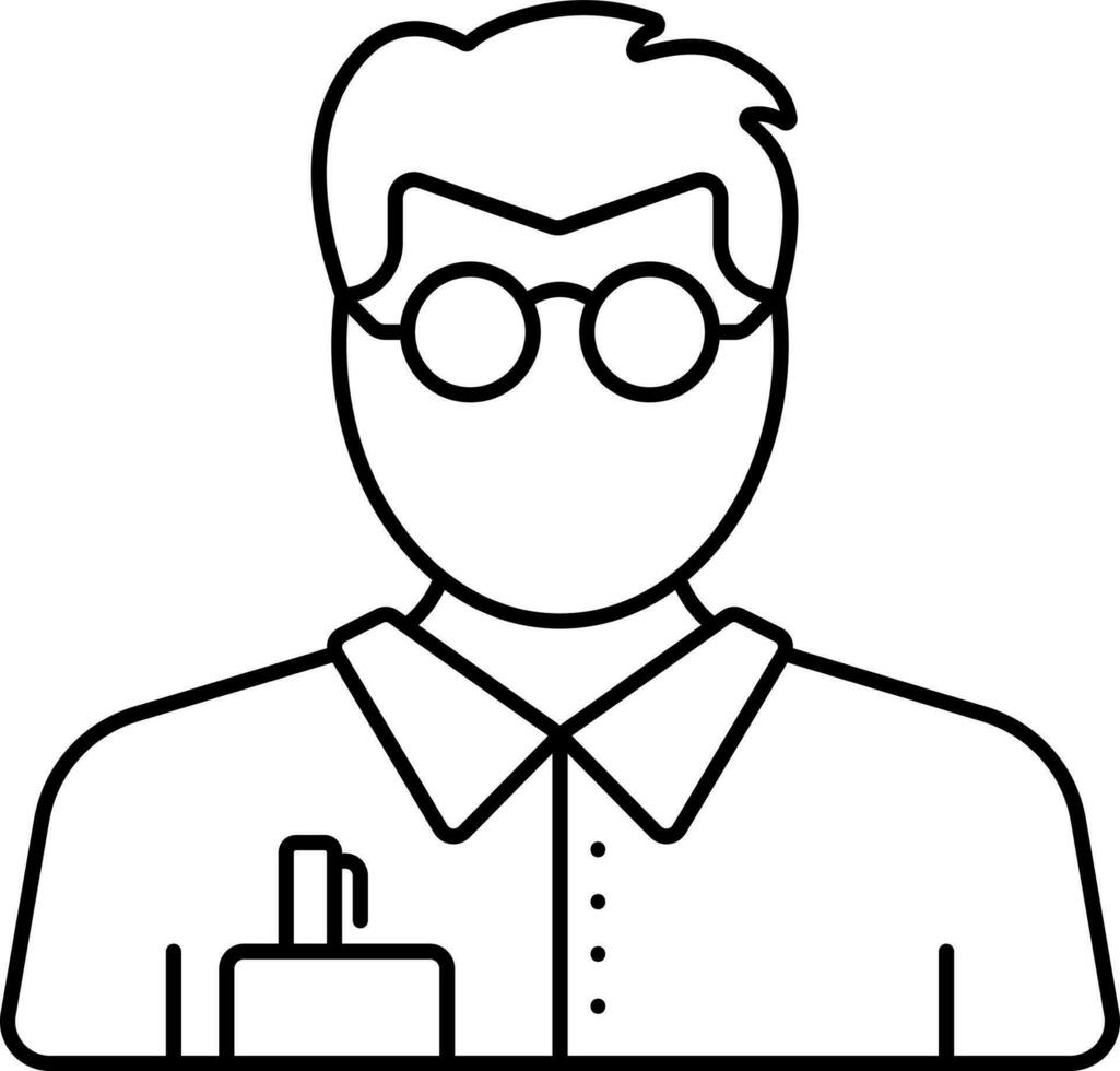 Eye Glasses Wearing Young Male Teacher Cartoon Icon In Thin Line Art. vector