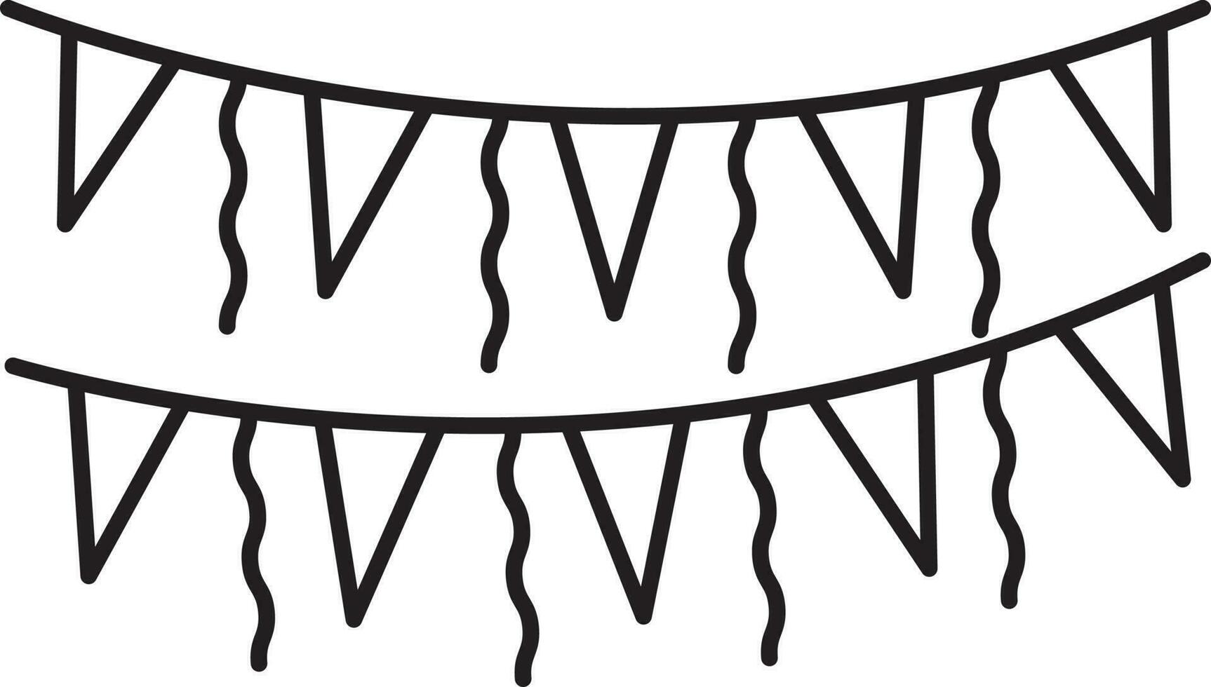 Curly Ribbons And Triangular Flags Hanging Black Stroke Icon. vector