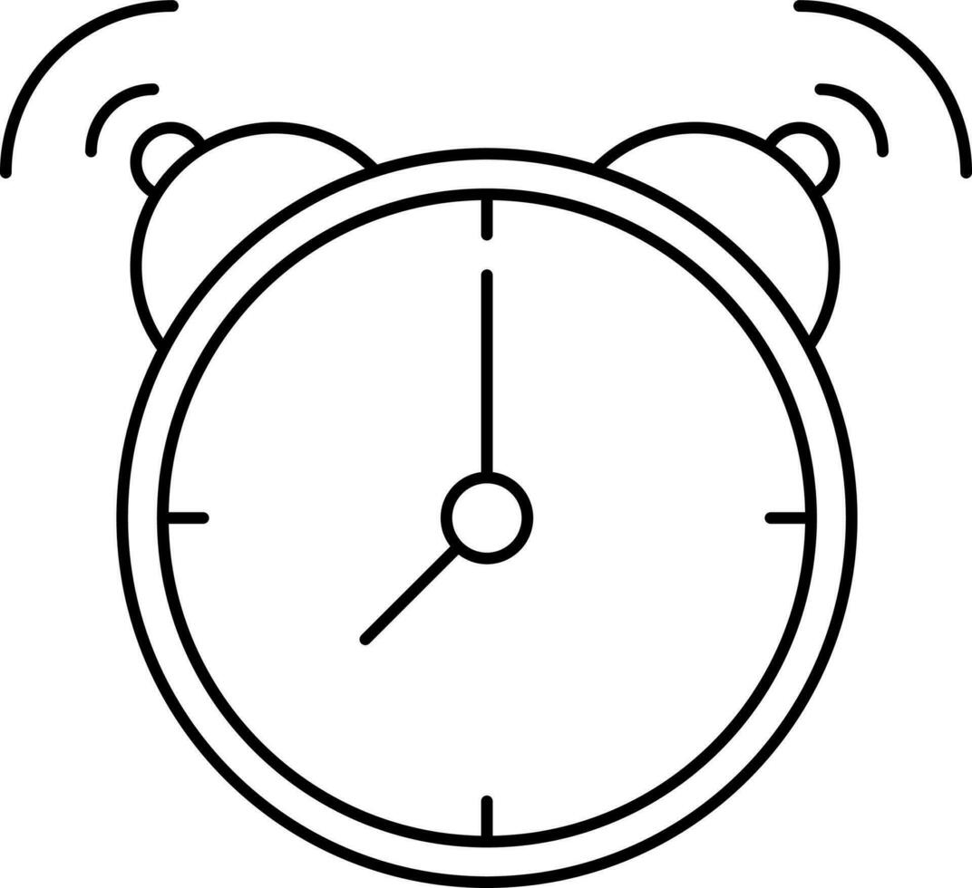 Ring Alarm Clock Icon In Black Thin Line Art. vector