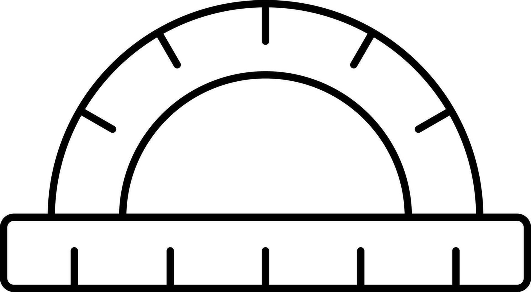 Black Linear Style Half Round Protractor Flat Icon. vector