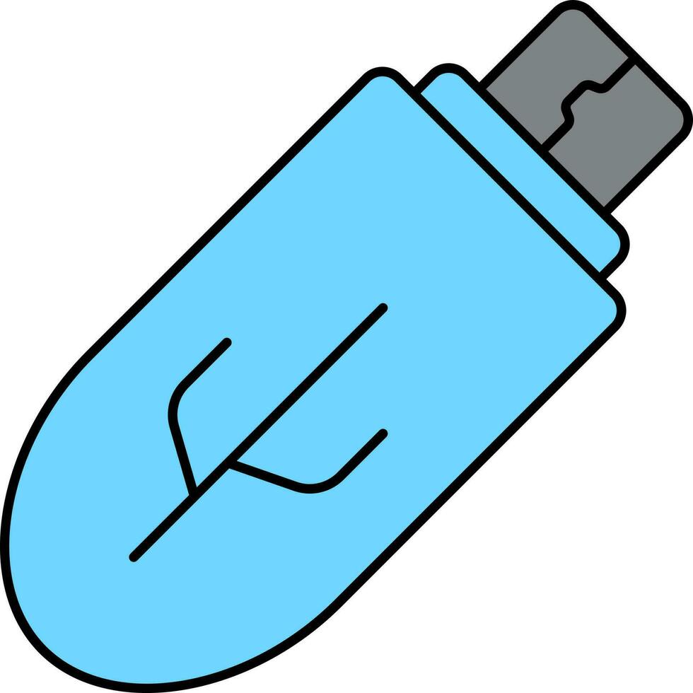 azul memoria USB icono en plano estilo. vector