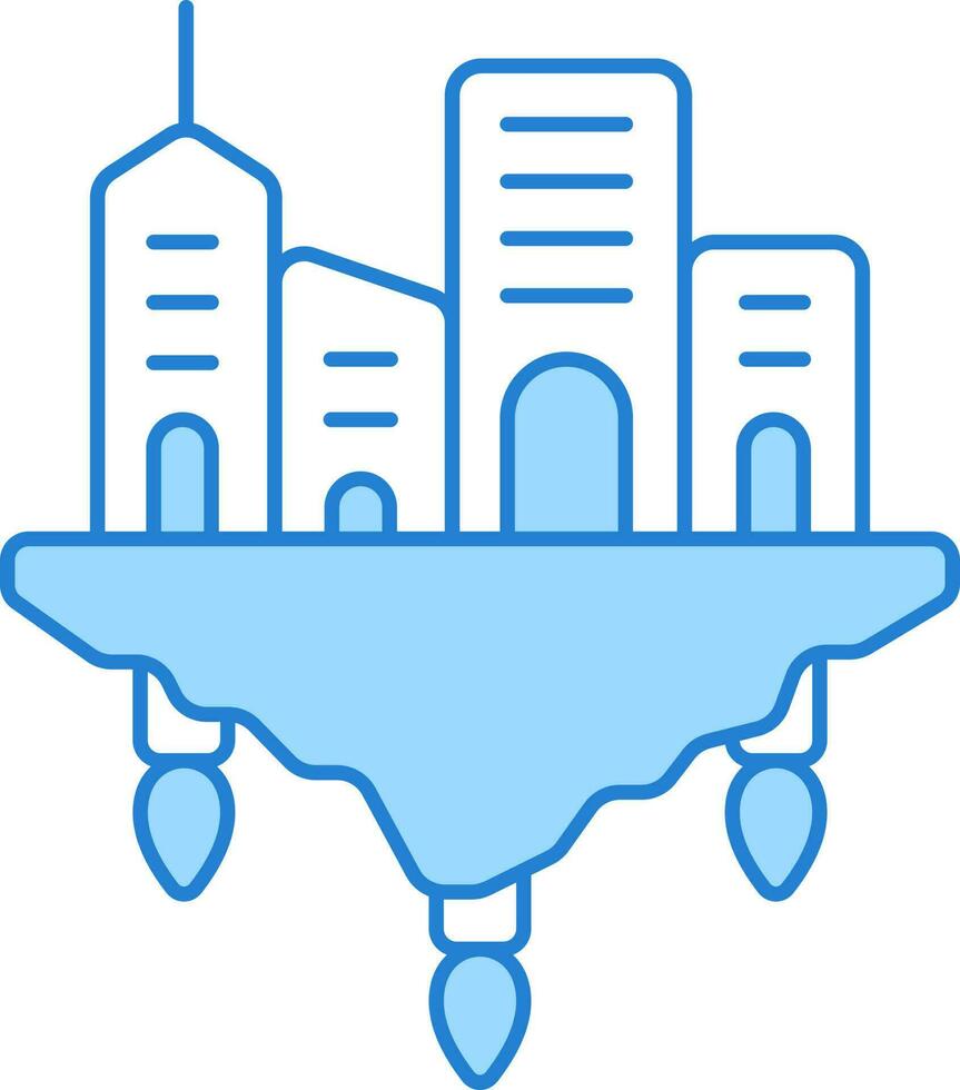 Blue And White Illustration Of Flying City Icon. vector