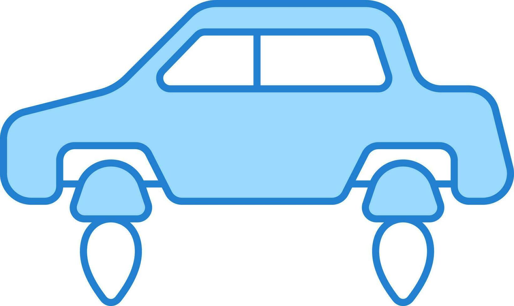 Blue And White Flying Car Icon Or Symbol. vector