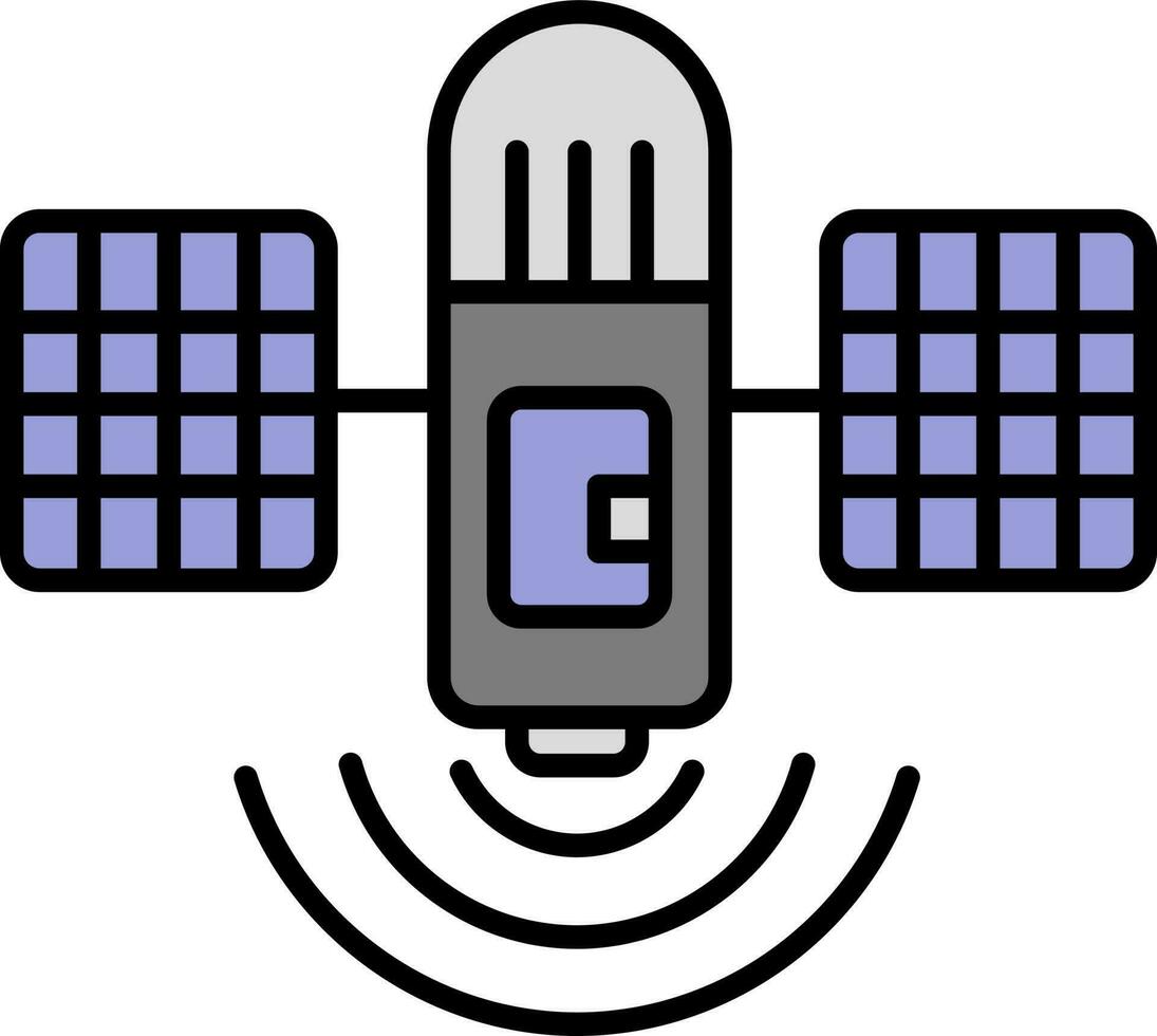 Smart Satellite Flat Icon In Grey And Purple Color. vector