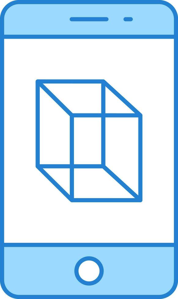 3D Model Box In Smart Phone Screen Blue And White Icon. vector