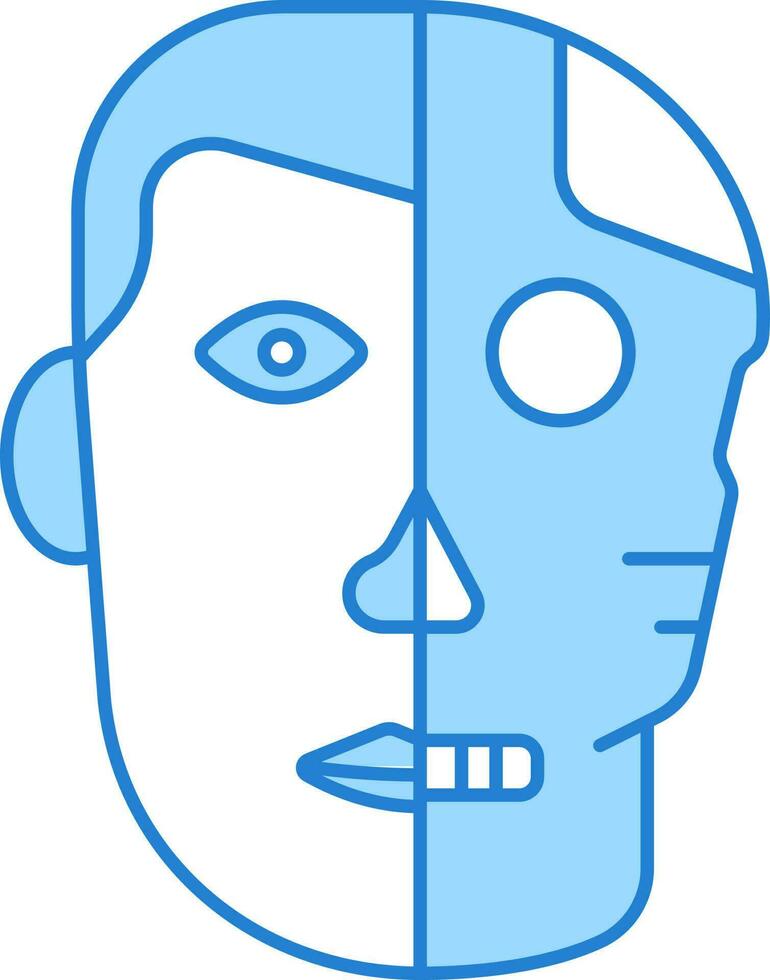 Blue And White Bionic Face Man Icon In Flat Style. vector