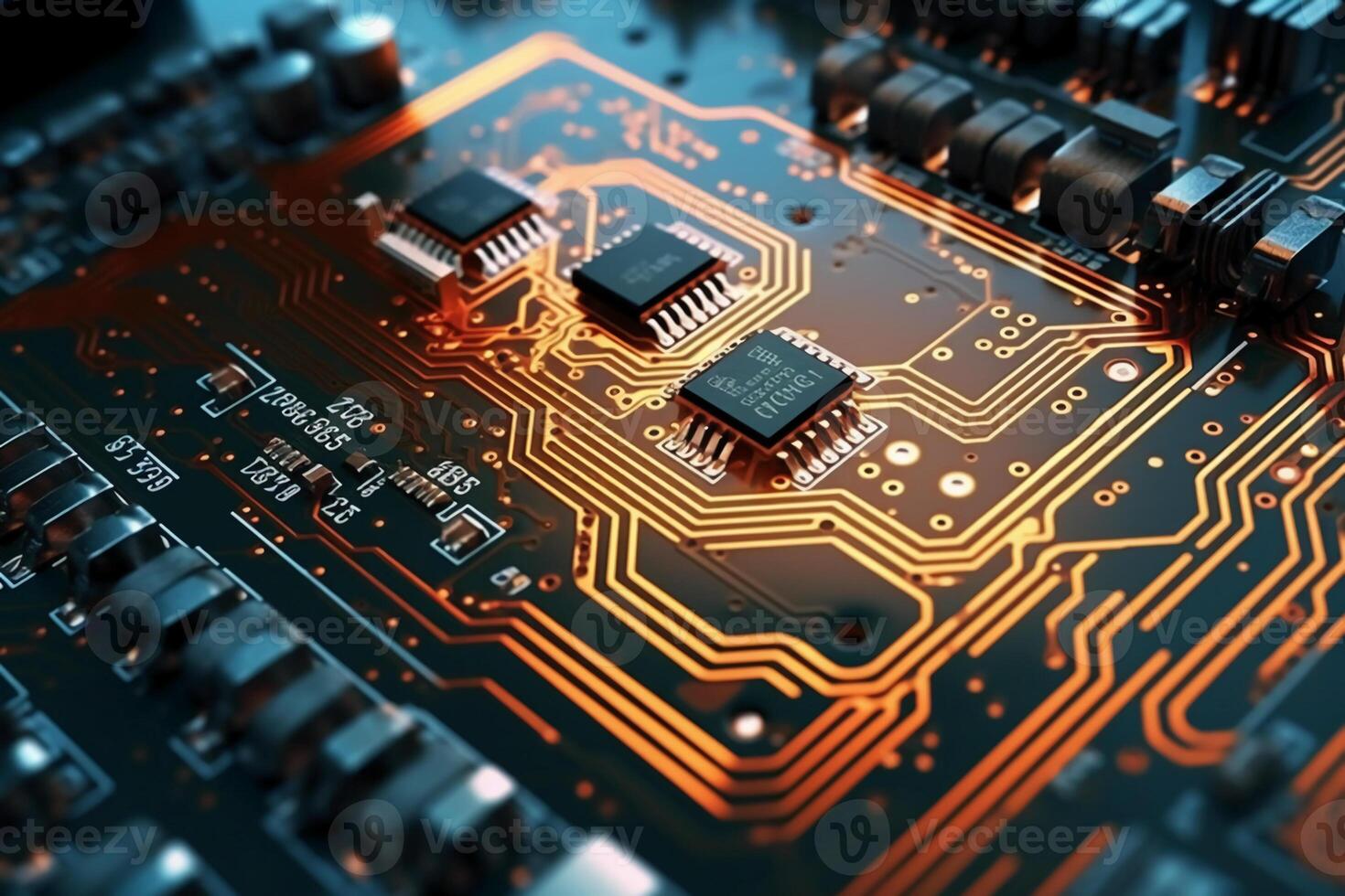 Macro photography of Electronic Circuit Board top view. photo