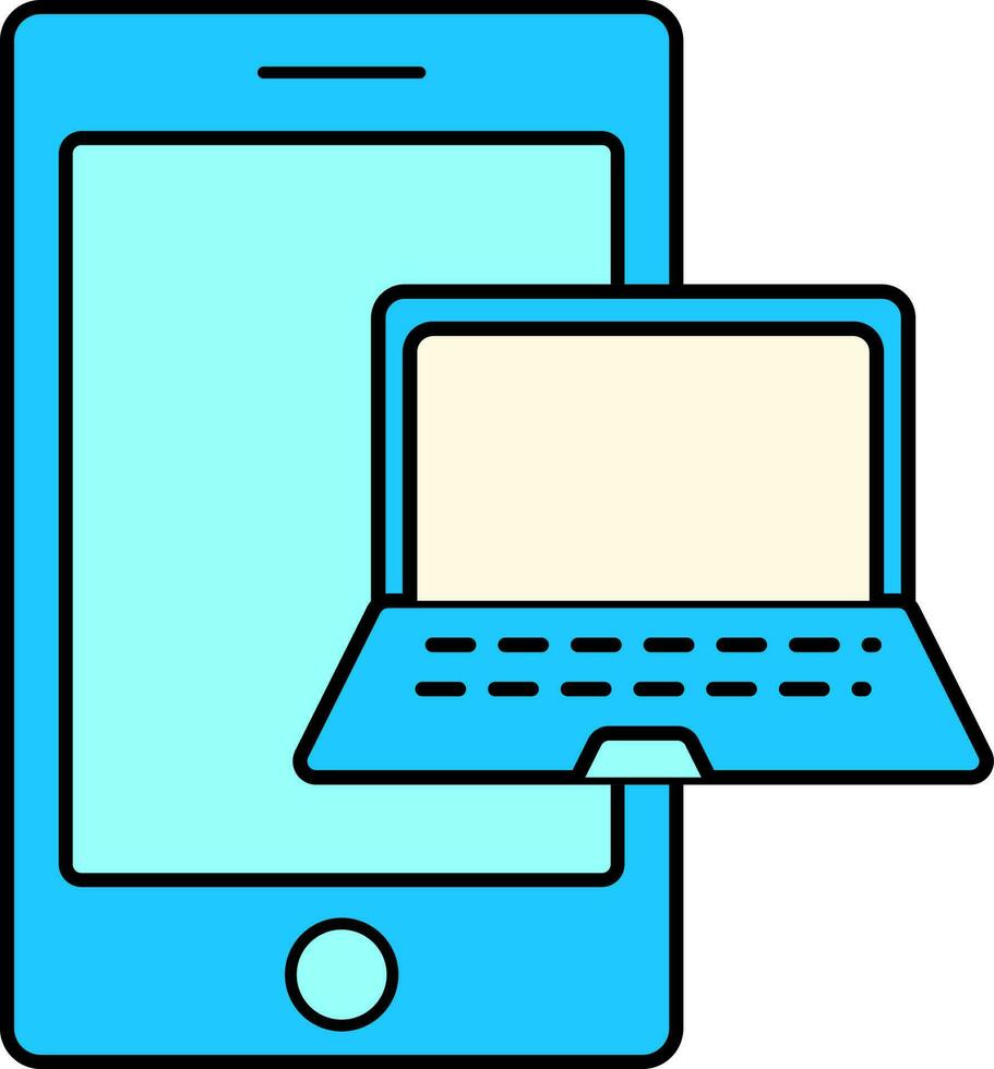 Isolated Smartphone With Laptop Blue And Yellow Icon. vector