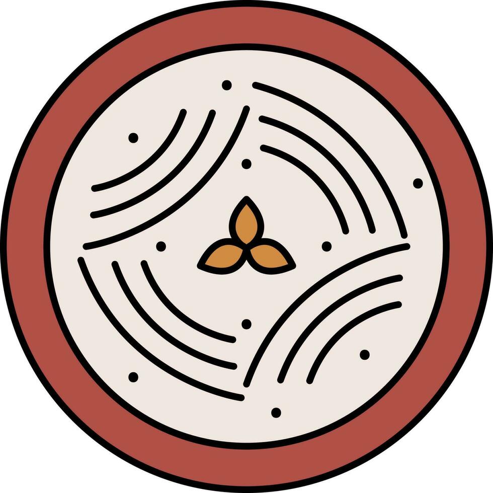 Top View Khanom Jeen Dish Plate White And Brown Icon. vector