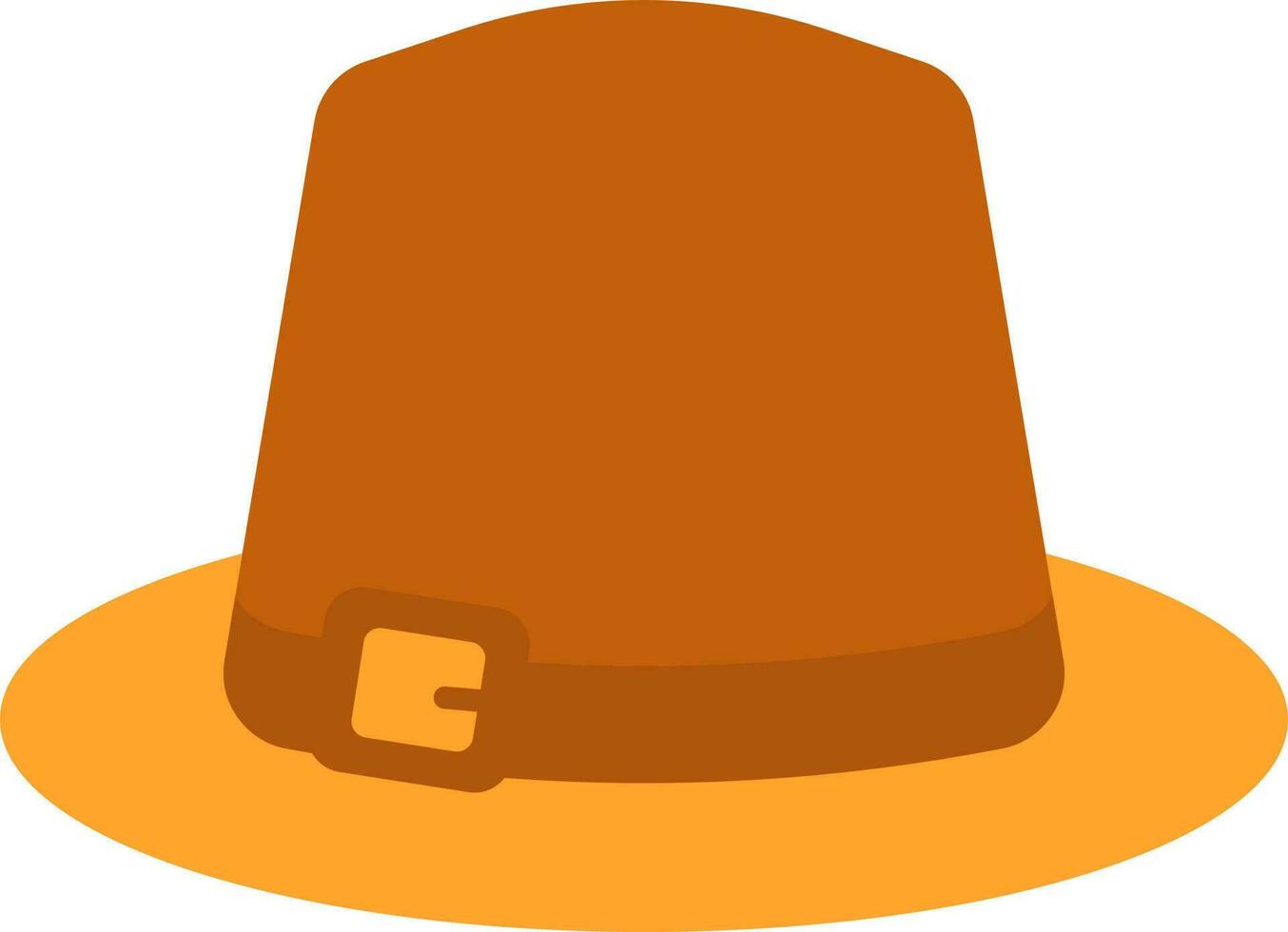 Isolated Pilgrim Hat Flat Icon In Brown And Yellow Color. vector