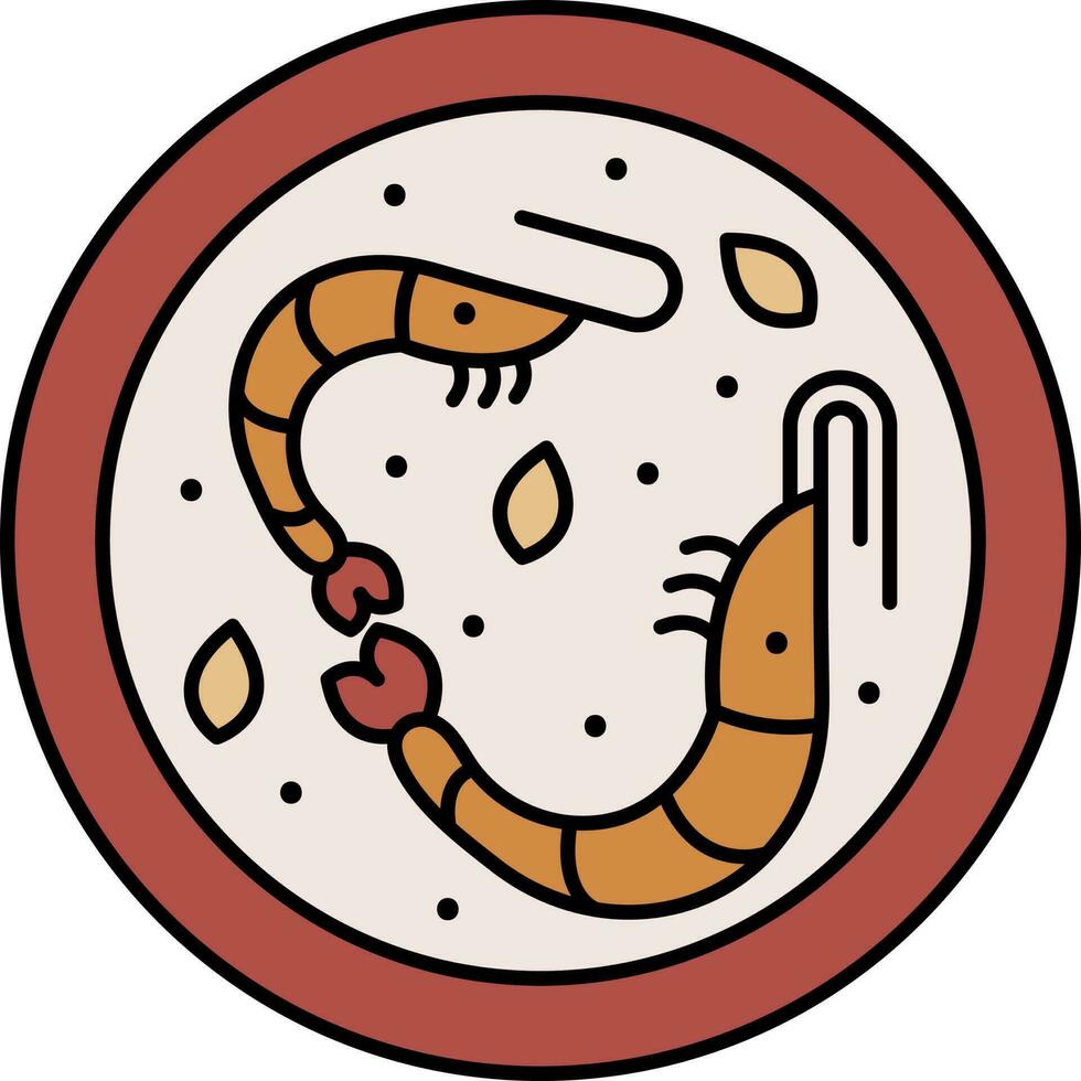 Top View Shrimp Curry Plate Brown And Orange Icon. vector