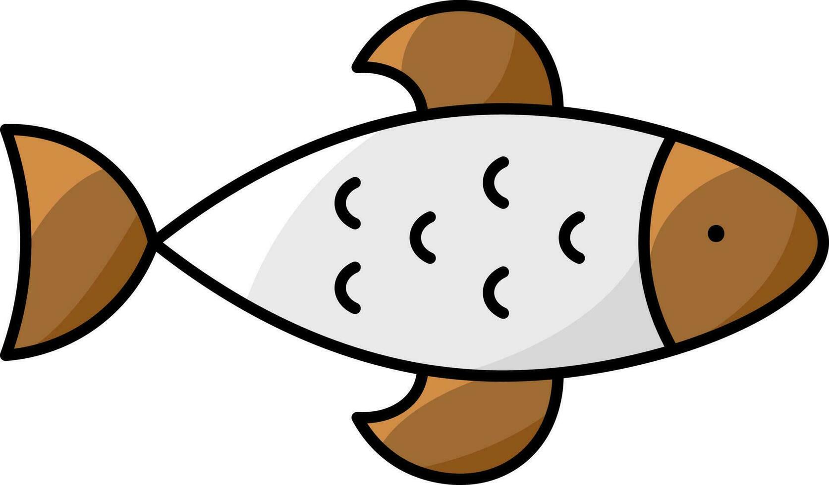 aislado pescado plano icono en blanco y marrón color. vector