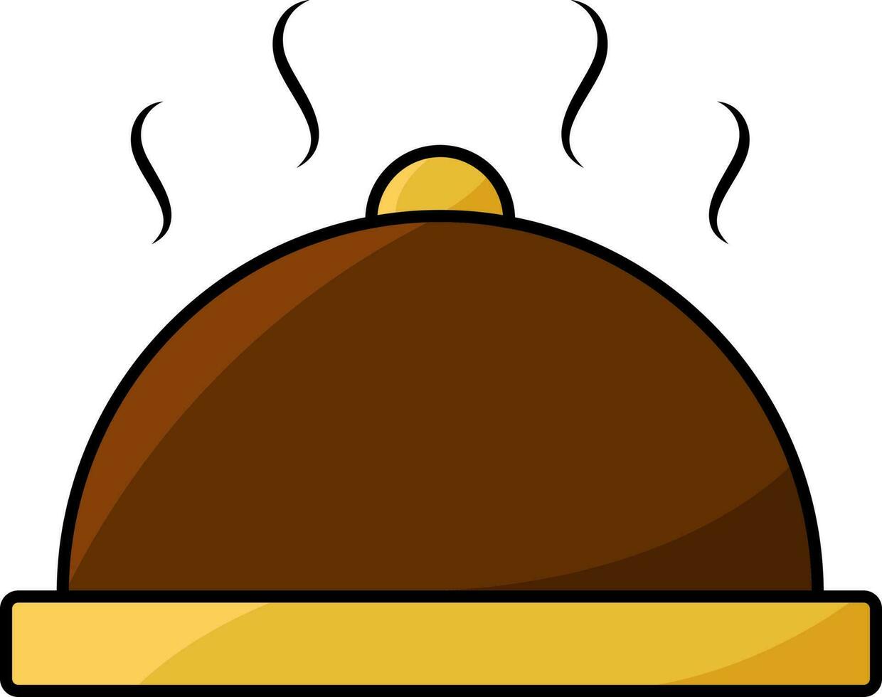 Flat Style Food Cloche Icon In Brown And Yellow Color. vector