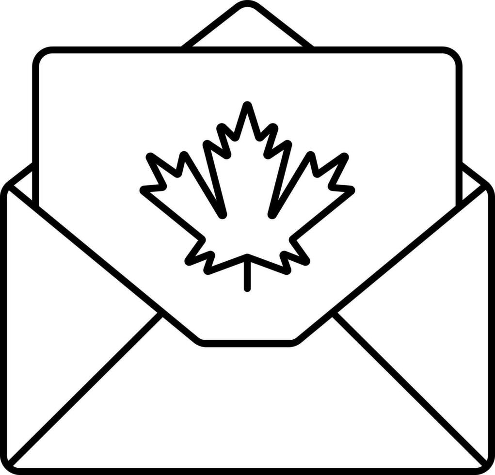 Isolated Maple Leaf Symbol On Envelope Or Email Card Icon In Thin Line. vector