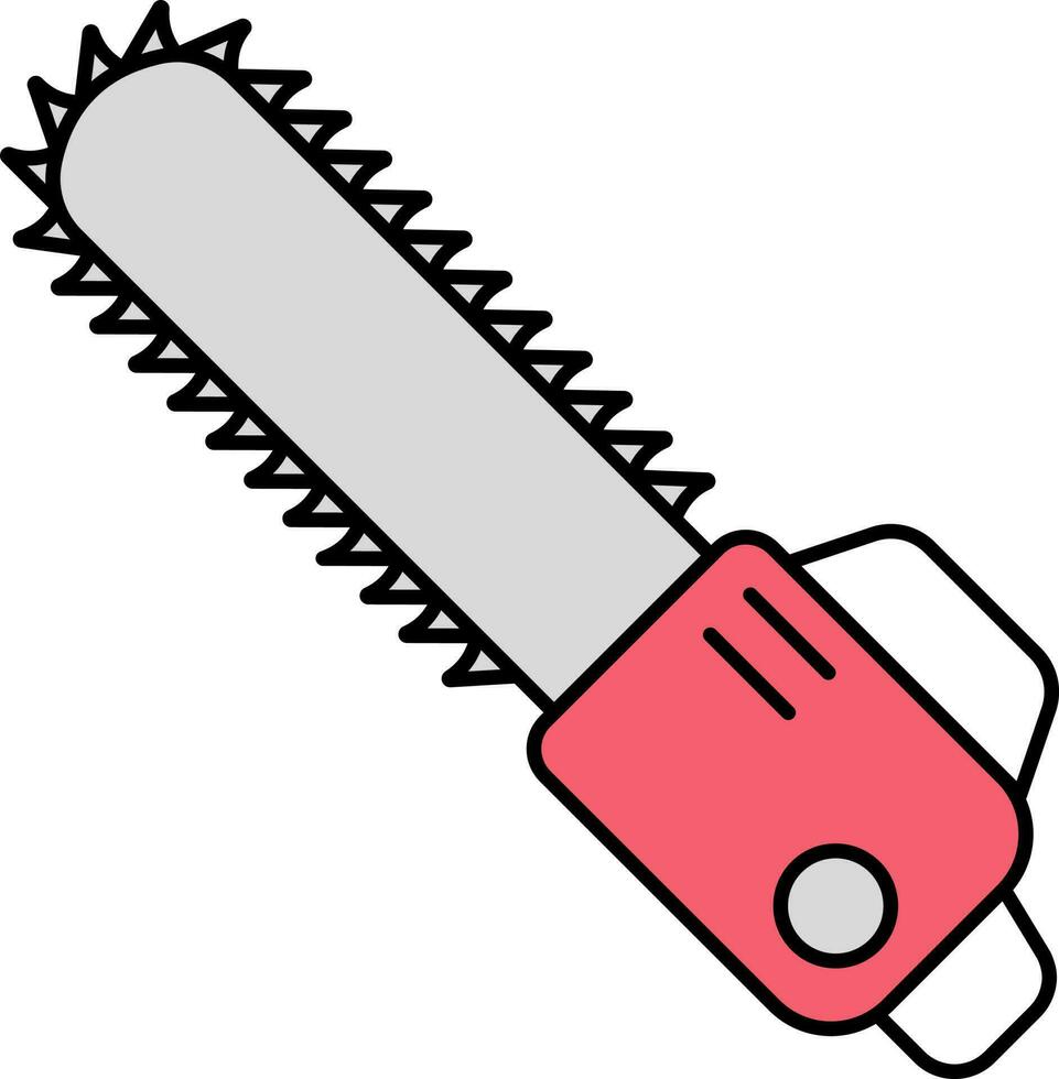 Grey And Red Chainsaw Icon Or Symbol. vector