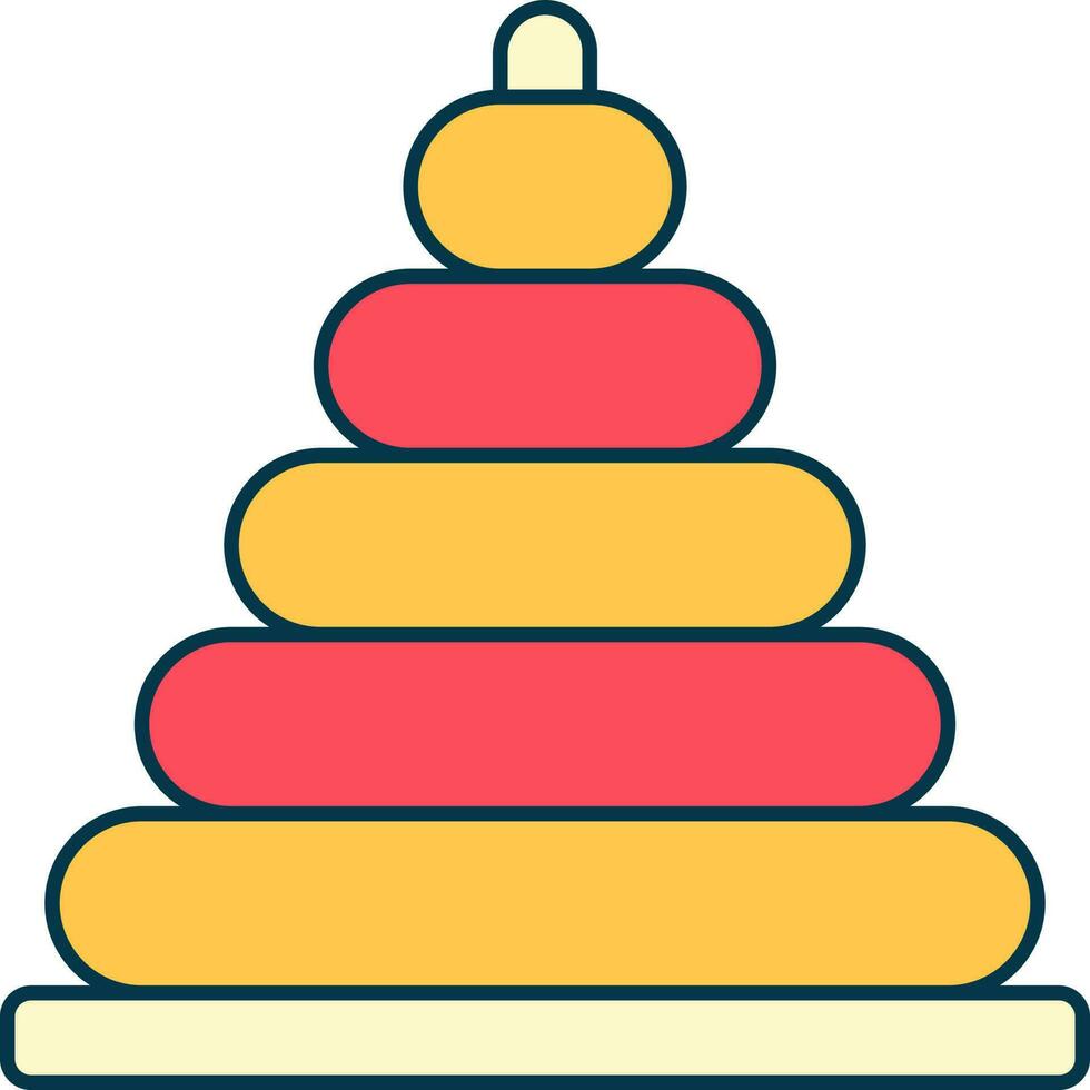 Flat Style Toy Pyramid Icon In Red And Yellow Color. vector