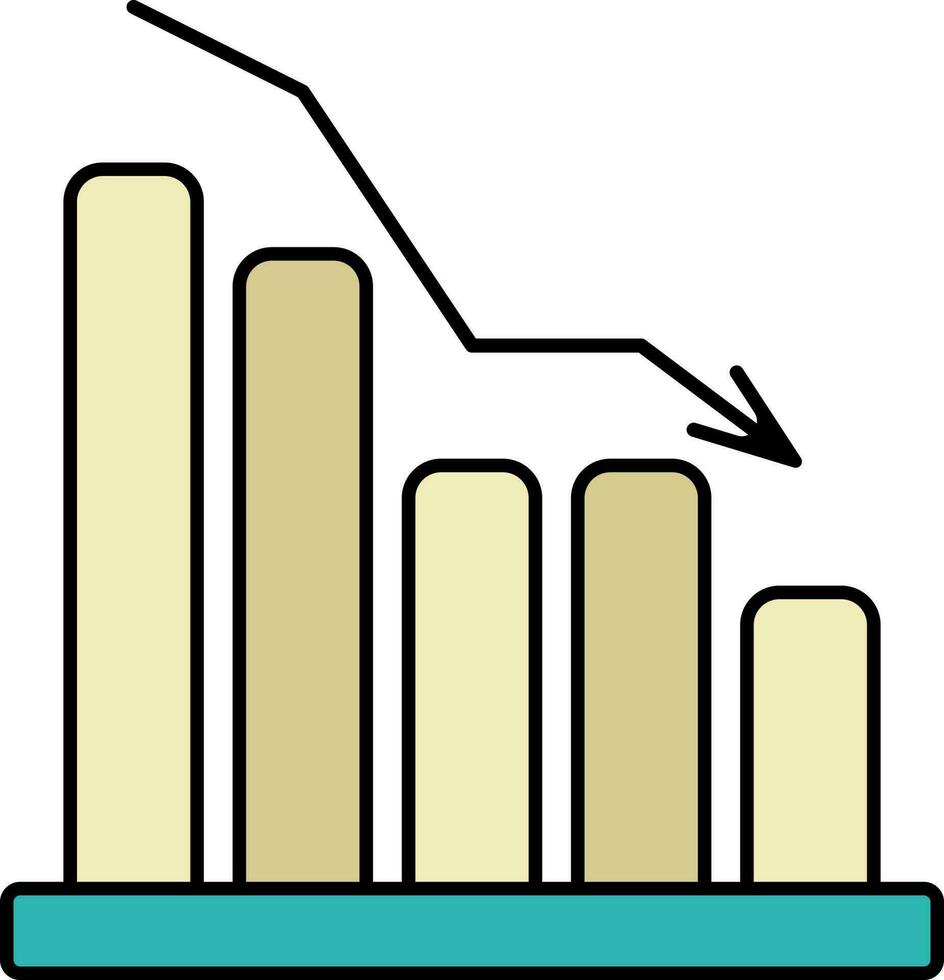 Down Arrow With Bar Graph Chart Bronze And Teal Icon. vector