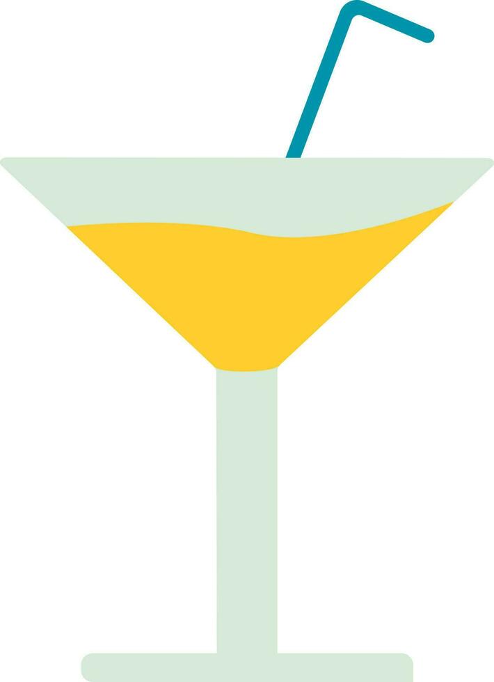 Yellow Cocktail Drink Glass Icon In Flat Style. vector