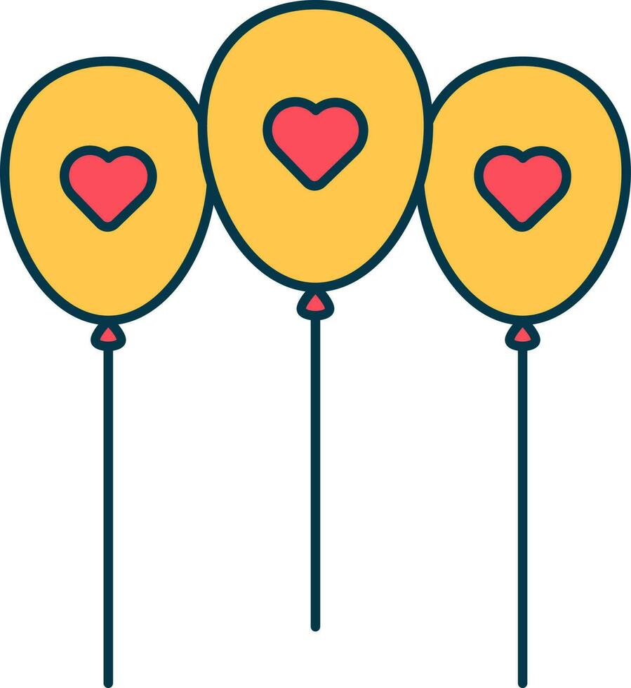 Heart Balloons Icon In Red And Yellow Color. vector