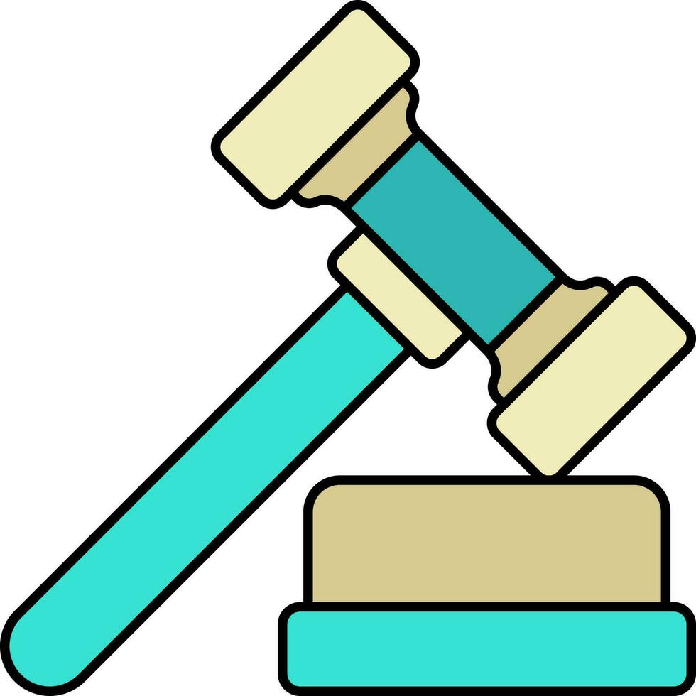 Teal And Gold Illustration Of Gavel Flat Icon. vector