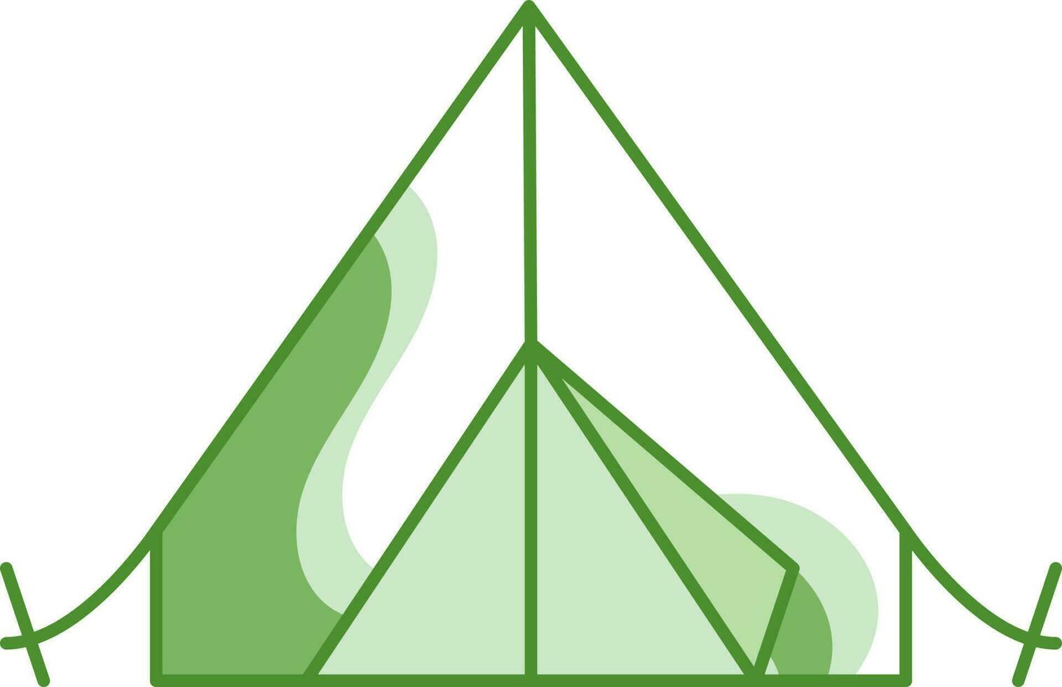 Flat Style Tent Icon In Green And White Color. vector