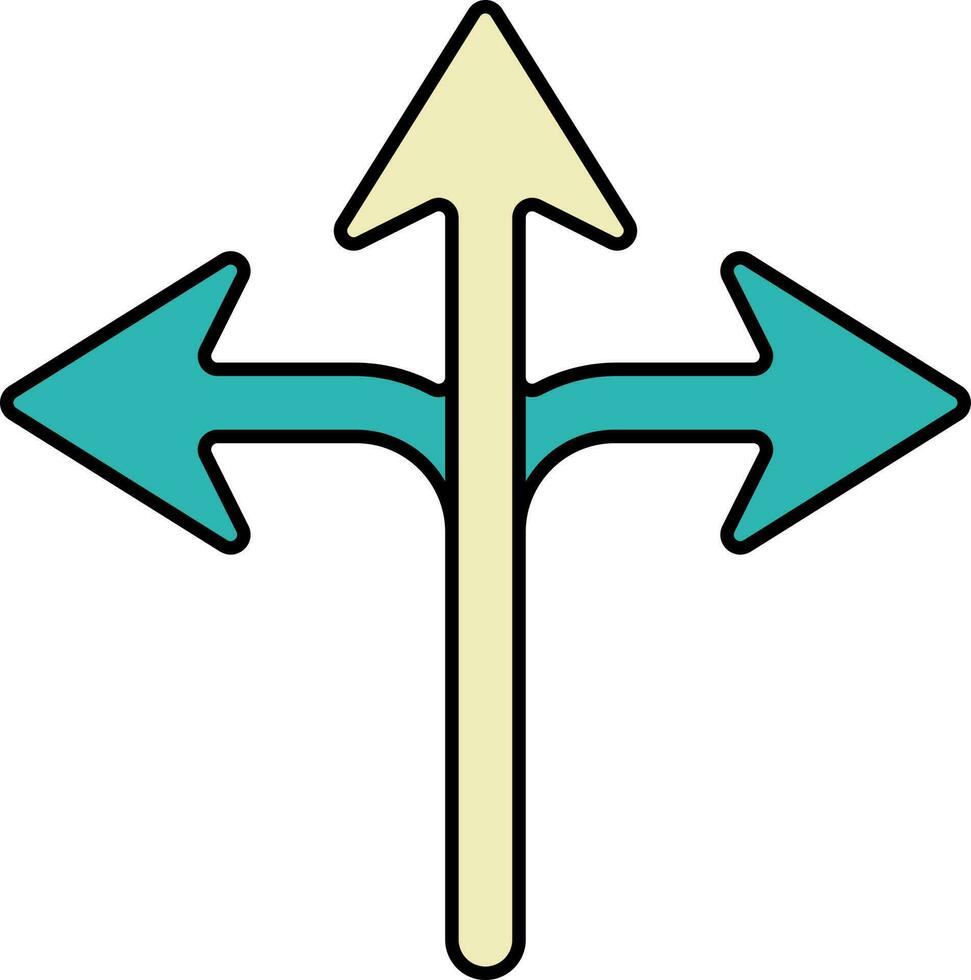 Three Direction Arrow Icon In Teal And Yellow Color. vector