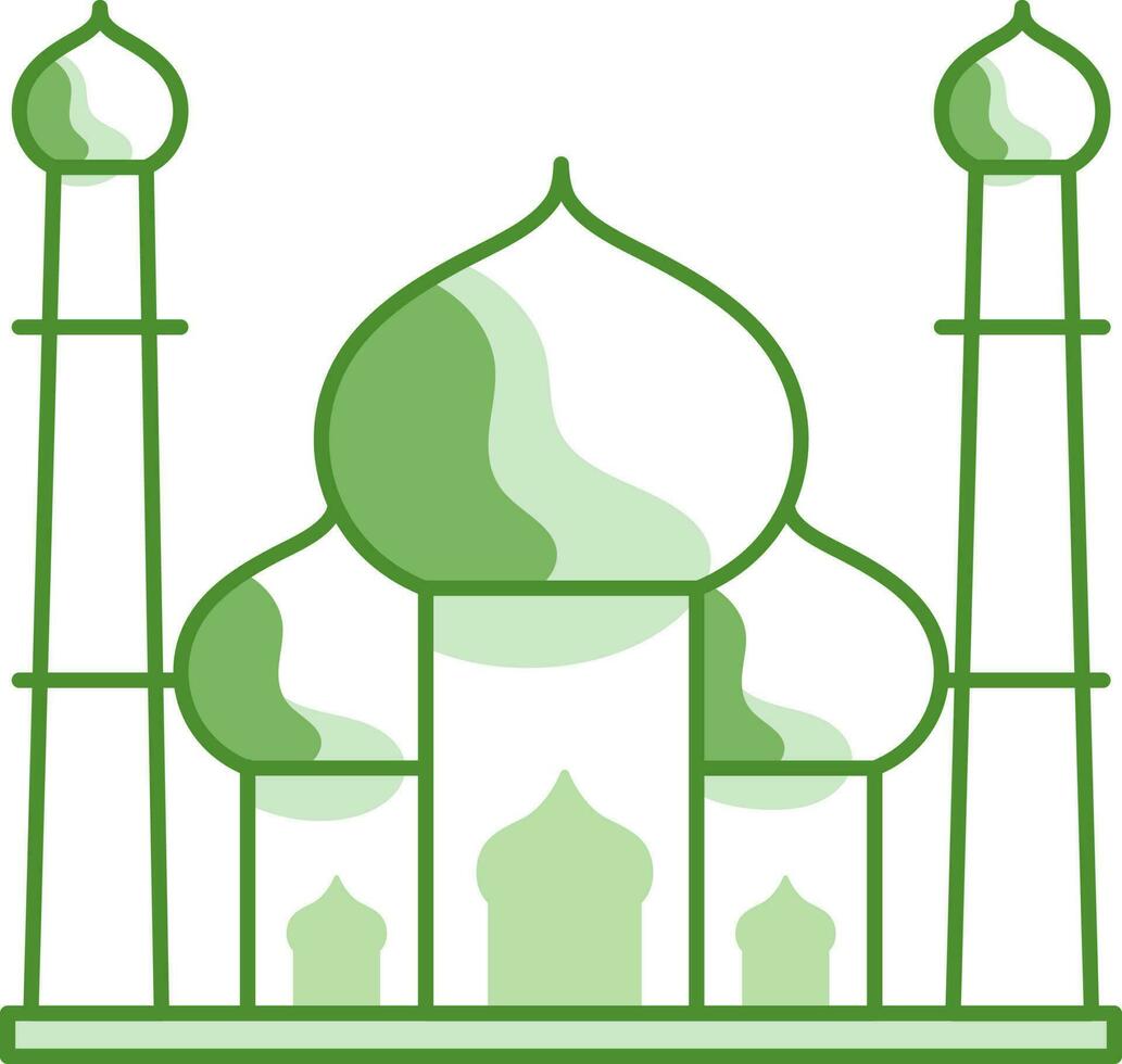 Green And White Taj Mahal Icon Set In Flat Style. vector