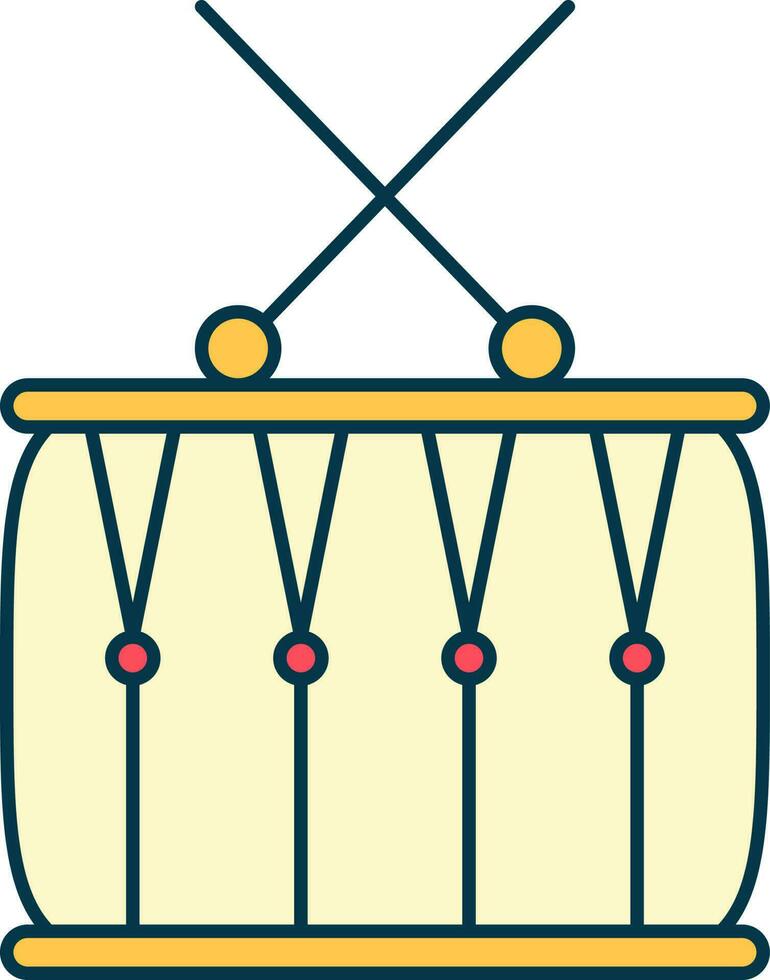 Drum With Sticks Icon In Red And Yellow Color. vector