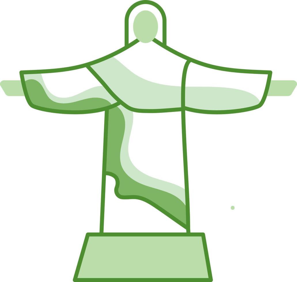 Cristo el redentor estatua plano icono en verde y blanco color. vector