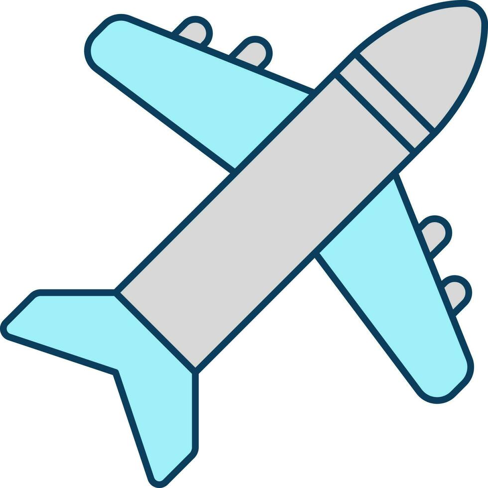 Teal And Yellow Airplane Icon In Flat Style. vector