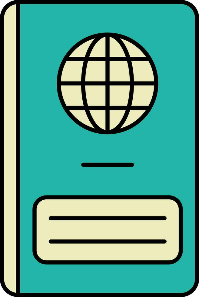 Flat Illustration Of Passport Icon In Teal And Yellow Color. vector