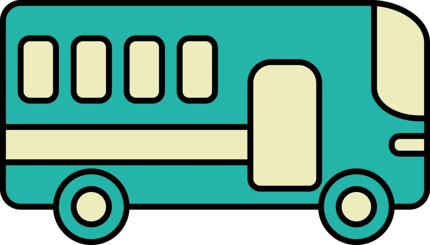 Teal And Yellow Illustration Of Bus Flat Icon. vector