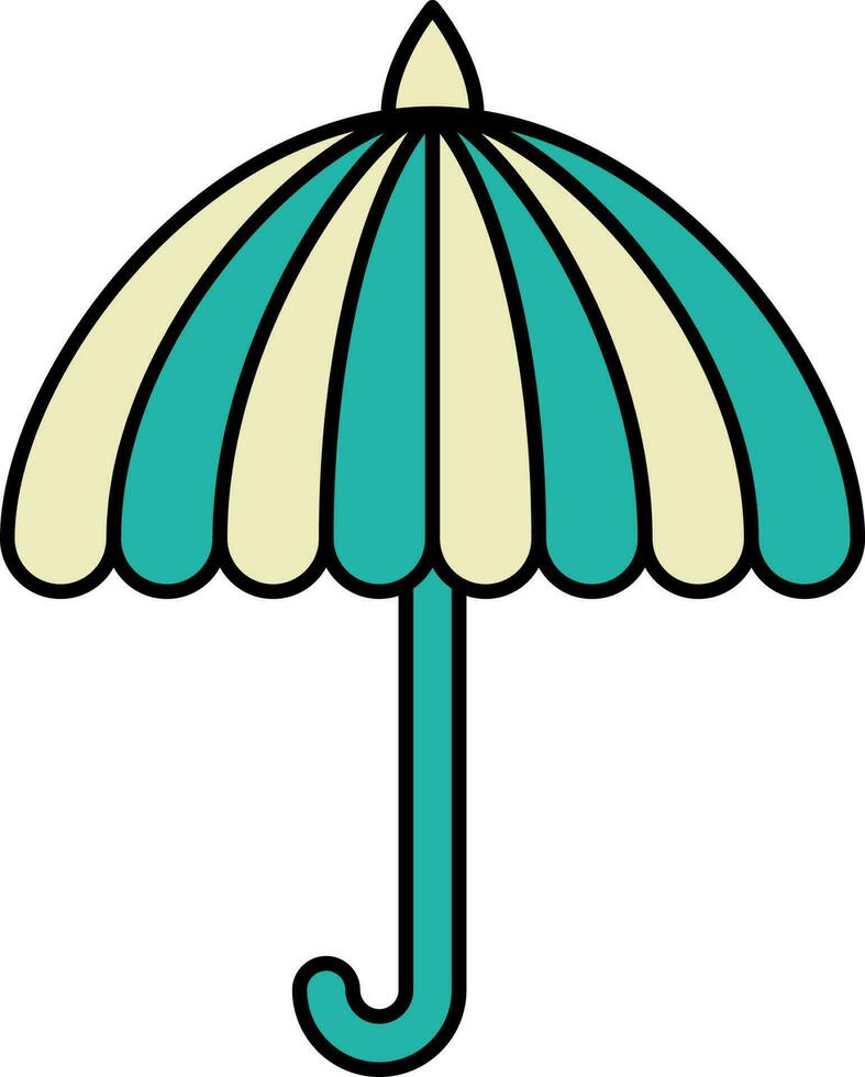 Open Umbrella Teal And Yellow Icon Or Symbol. vector