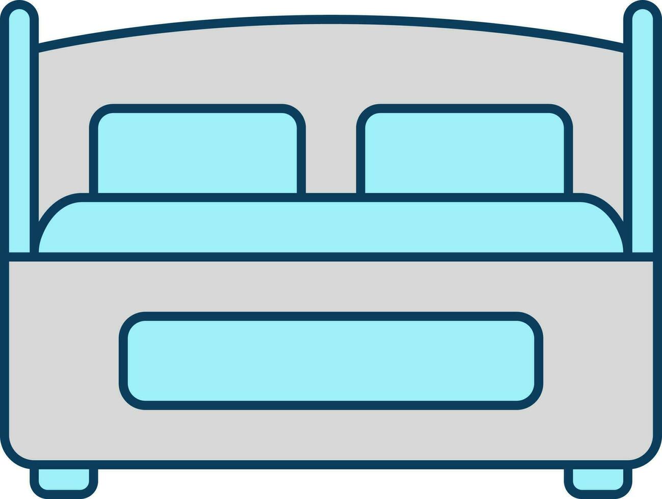 Grey And Turquoise Double Bed Icon In Flat Style. vector