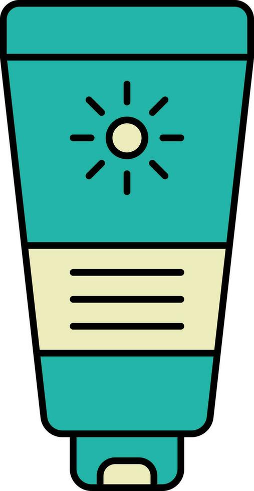 Flat Style Sunscreen Tube Teal And Yellow Icon. vector