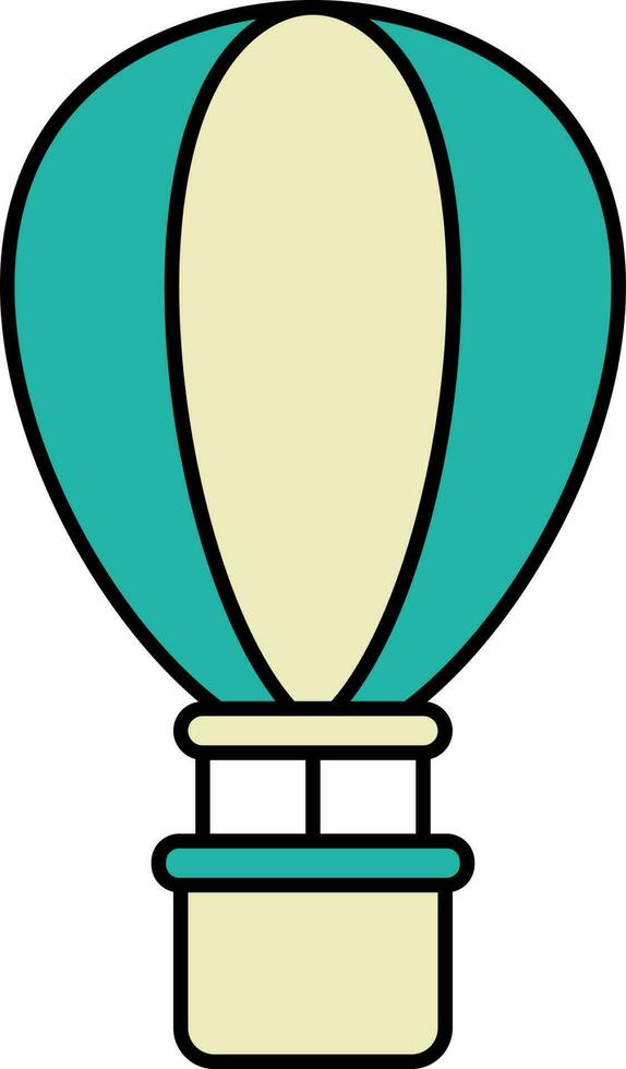 Teal And Yellow Hot Air Balloon Icon In Flat Style. vector