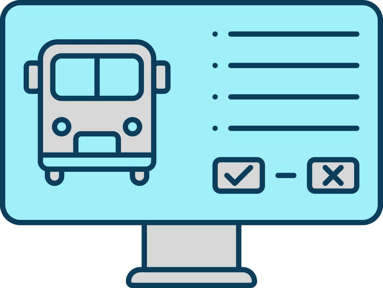 Pending Bus Reservation Review In Monitor Screen Turquoise And Grey Icon. vector