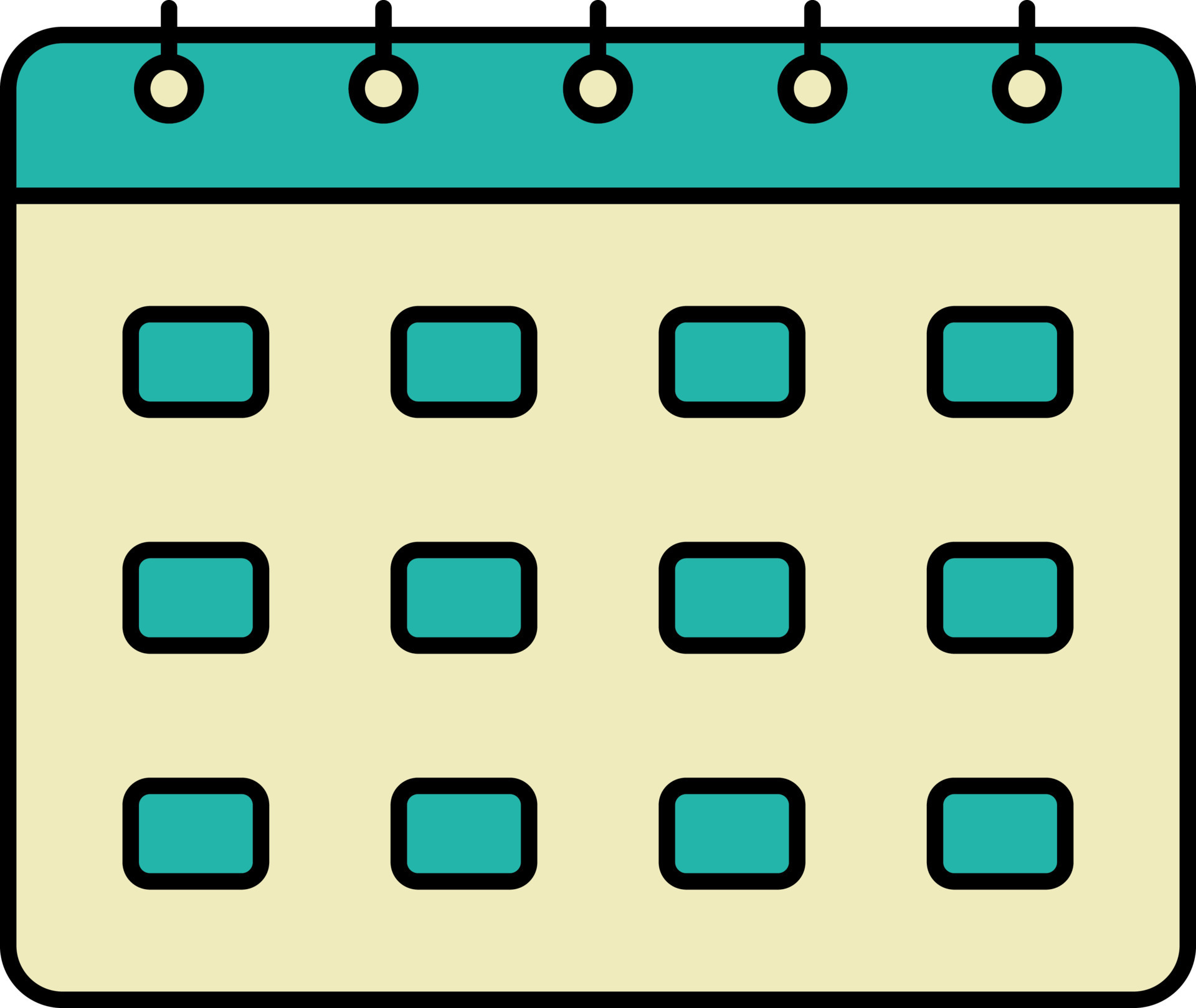 Flat Style Calendar Icon In Teal And Yellow Color 24159483 Vector Art